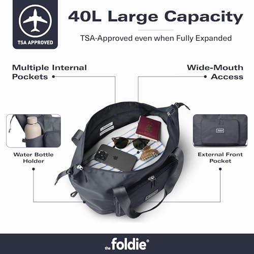 The Foldie Foldable Travel Bag for Women - 40L Weekender Bag with Multiple Pockets - Carry On Expendable Travel Bag - color: Grey