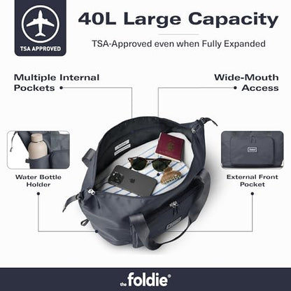 The Foldie Foldable Travel Bag for Women - 40L Weekender Bag with Multiple Pockets - Carry On Expendable Travel Bag - color: Grey