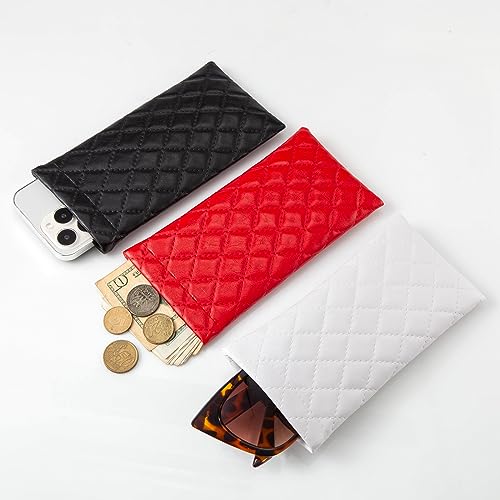TRIUMPH VISION Eyeglass Case Glasses Case Soft Sunglass Pouch Sleeve 3 Pack - color: Pu Quilted (Black, Red, White)