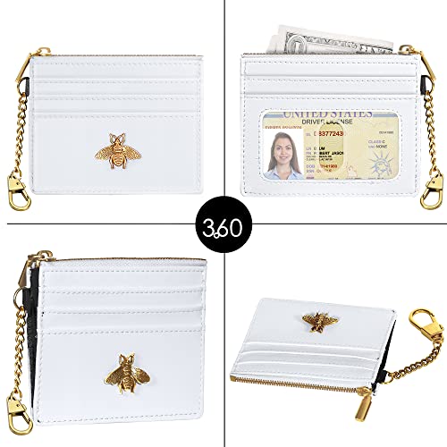 SEAVILIA Credit Card Holder Small Keychain Wallet for Women RFID Blocking - color: White