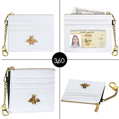 SEAVILIA Credit Card Holder Small Keychain Wallet for Women RFID Blocking - color: White