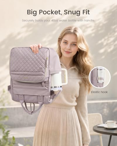 LOVEVOOK Laptop Backpack Women Quilted Teacher Nurse Work Backpack Purse - color: Cray Pink, size: 15.6 inch-Cup