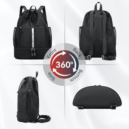 PinCute Drawstring Backpack for Men Women, Mesh Gym Bag for Beach - color: Black