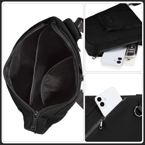 Janhavi Anti Theft Crossbody Sling Bag Travel Waterproof Shoulder Pack with RFID Blocking，EDC Bag for Outdoor Sport - color: Black