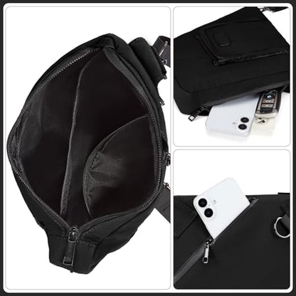 Janhavi Anti Theft Crossbody Sling Bag Travel Waterproof Shoulder Pack with RFID Blocking，EDC Bag for Outdoor Sport - color: Black