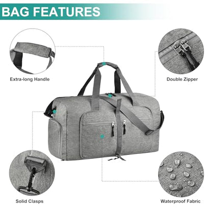 Dimayar 40L Foldable Duffle Bag for Travel, Lightweight Weekender Bags - color: Grey, size: 40L