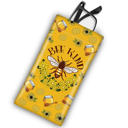 Soft Glasses Case for Sunglasses Eyeglass Slim Pouch - color: Bee Kind