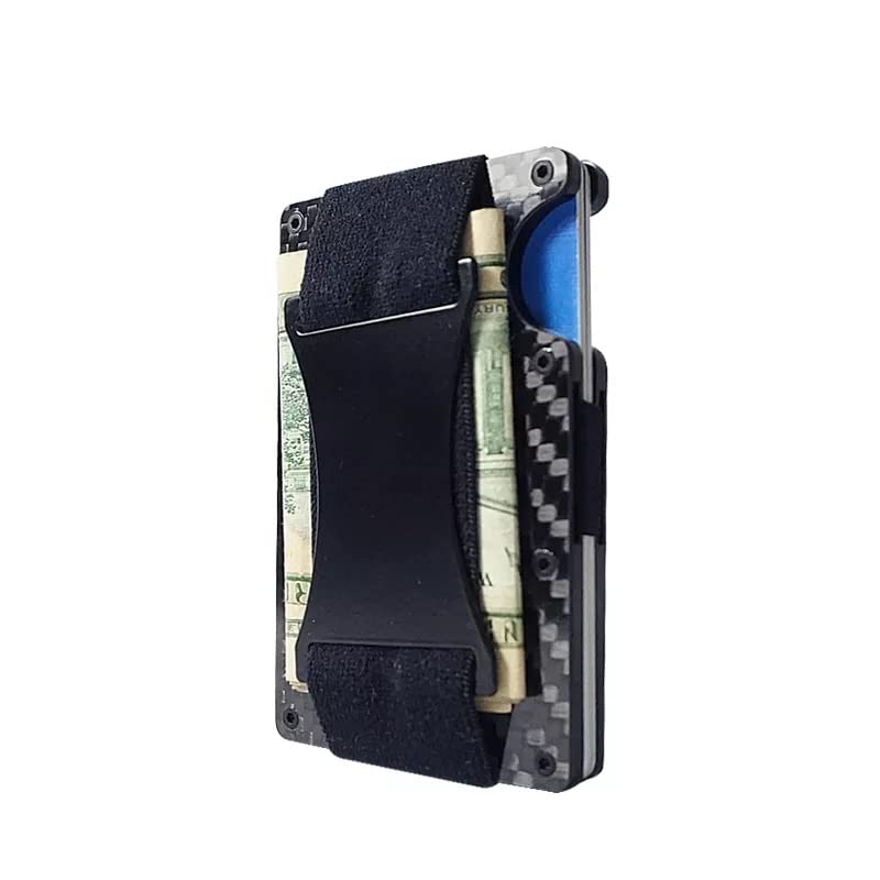 Minimalist Metal Carbon Fiber RFID Blocking Wallet with Cash Strap