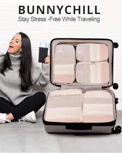 6/8 Set Space Saving Compression Packing Cubes Lightweight Packing Cube - color: Beige, size: 8 Pcs(XL,L*2,M*2,S,laundry bag,shoes bag)