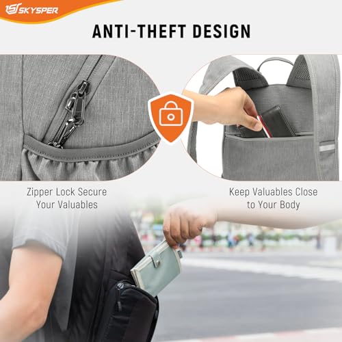 SKYSPER Anti Theft Hiking Backpack, 18L RFID Packable Travel Daypack, Lightweight Foldable Back Pack for Walking Daytrip - color: Grey, size: Small