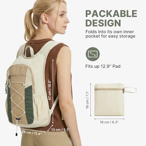 G4Free 20L Lightweight Packable Hiking Backpack for Women Men - color: Green+beige