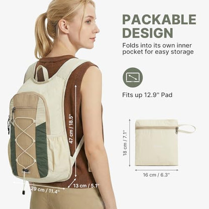 G4Free 20L Lightweight Packable Hiking Backpack for Women Men - color: Green+beige