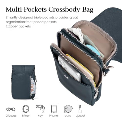 befen Genuine Leather Small Crossbody Bags for Women Cell Phone Purse - color: Teal Blue