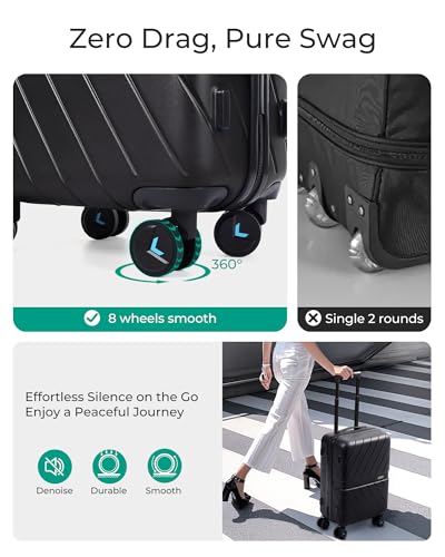 BAGSMART Carry On Luggage 22x14x9 Airline Approved With TSA Lock, 1OO% Polycarbonate Hardside Luggage with Spinner Wheels, Durable Hard Shell Carry On Suitcase 20 inch Black - color: Black, size: Carry On 20 Inch