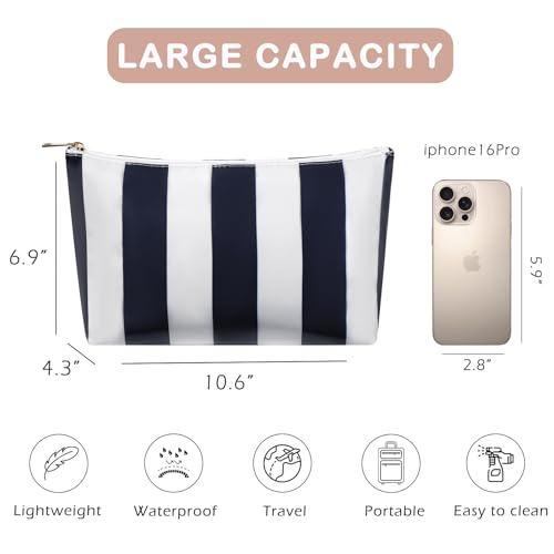 Large PVC Waterproof Striped Makeup Bag(07Dark Blue) - color: 07Dark Blue
