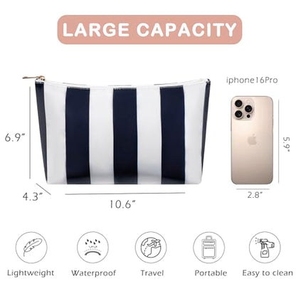 Large PVC Waterproof Striped Makeup Bag(07Dark Blue) - color: 07Dark Blue