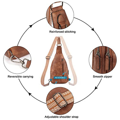 CLUCI Crossbody Bags for Women - Sling Backpack Travel Bag in Leather - color: 0-1 Brown