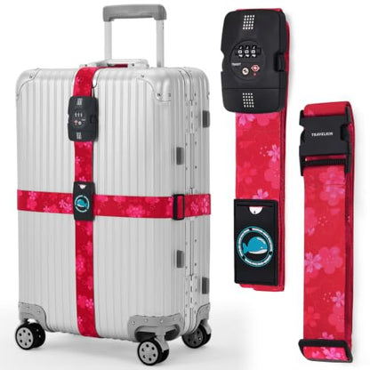 Travelkin Luggage Straps TSA Approved, Suitcase Straps with TSA Lock - color: Sakura
