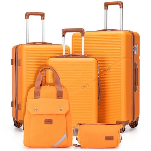 Cosbarn Luggage Sets, Lightweight Durable Hardshell 5 Piece Suitcase set - color: Orange