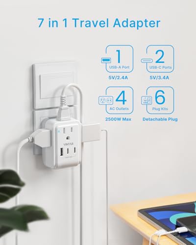 VINTAR Universal Travel Adapter Kit, Type A,B,C,E/F,G,I Detachable Plug - style: Type A/B/C/E/F/G/I-All Europe,USA,AU