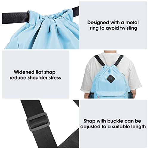 WANDF Drawstring Backpack with Shoe Compartment, Sports Gym Bag - color: L, Light Blue, size: Large