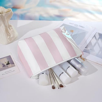 Large PVC Waterproof Striped Makeup Bag(01Pink) - color: 01Pink