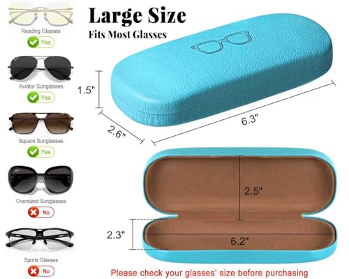 RayLove Unisex Hard Shell Eyeglasses Cases, Protective Case For Glasses - color: Litchi Texture-2pack Sky Blue