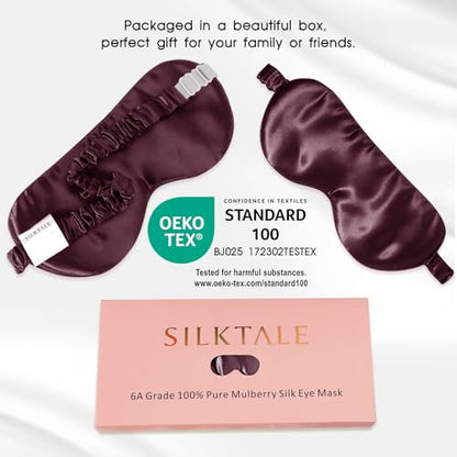100% Mulberry Silk Eye Mask for Sleeping with Silk Wrapped Adjustable Strap,Burgundy - color: Burgundy