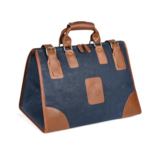Canvas + Leather Travel Luggage Tote Duffle Gym Suitcase Weekender Overnight Bag For Men Male FB8151 (8151-The Blue) - color: The Blue
