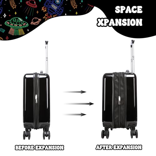 Kid's Luggage Set 2 Piece Suitcase Set Hardside Luggage with Spinner Wheels Boys Carry on Toddler Travel Rolling Suitcase Airline Approved - color: Black Rocket
