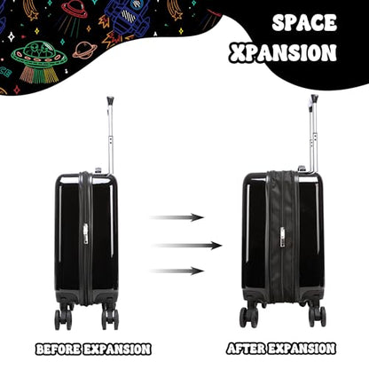 Kid's Luggage Set 2 Piece Suitcase Set Hardside Luggage with Spinner Wheels Boys Carry on Toddler Travel Rolling Suitcase Airline Approved - color: Black Rocket
