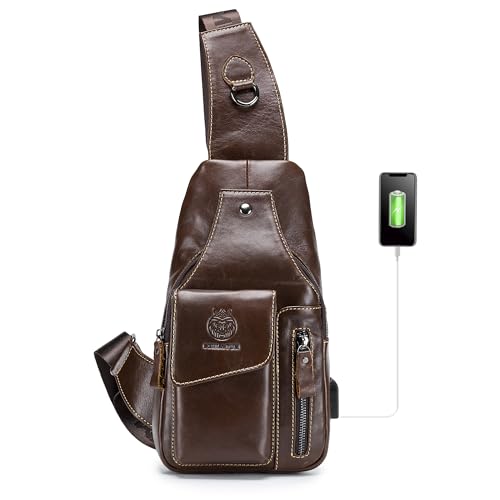 LUKZIJAES Genuine Leather Sling Bag for Men - color: #13-coffee
