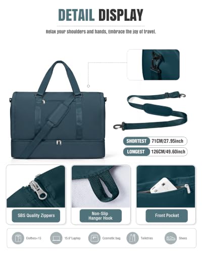 Garment Duffle Bag for Travel, Convertible Duffel Bag with Shoe Compartment - color: Peacock Blue