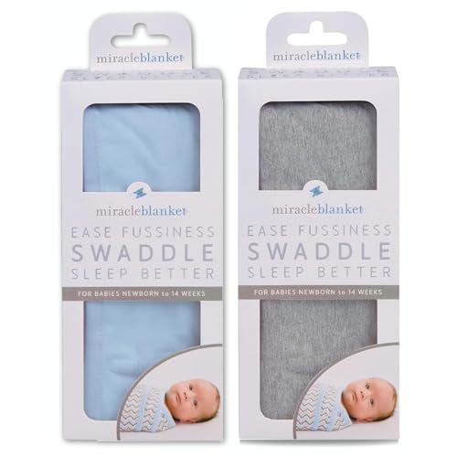 Miracle Blanket Swaddle Wrap Bundle - Boy, Girl, or Neutral Receiving Baby Blanket - Soft, Wearable Sleep Sack Essential for Newborns and Infants (Blue & Gray)