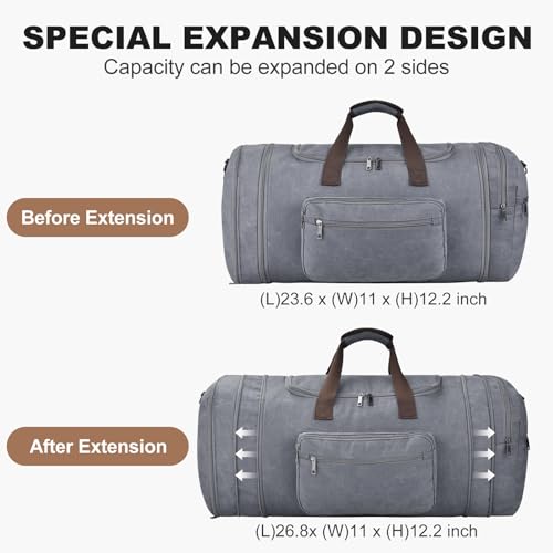 Felipe Varela 60L Canvas Duffle Bag for Men, Travel & Gym Carry on, Grey - color: Grey, size: 60L