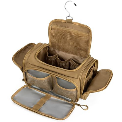 Tactical Toiletry Bag for Men, Hanging Hygiene Bag, Travel Dopp Kit - color: Khaki
