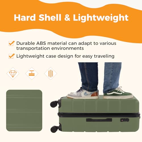 NEWBULIG 20 Inch Carry On Luggage, Suitcase with Spinner Wheels - color: Green, size: 20 Inch