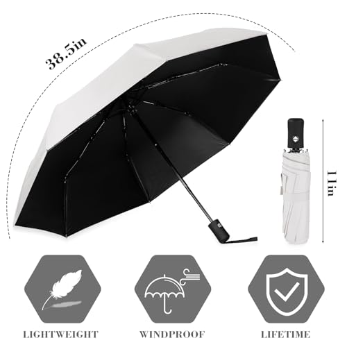 Jexine Windproof Travel Umbrella Compact Small - color: White