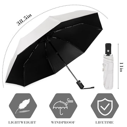 Jexine Windproof Travel Umbrella Compact Small - color: White