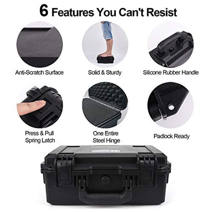 Lykus HC-4410 Waterproof Hard Case with Foam, Inner Size 15.75*10.24*3.94in - color: Black, size: HC-4410