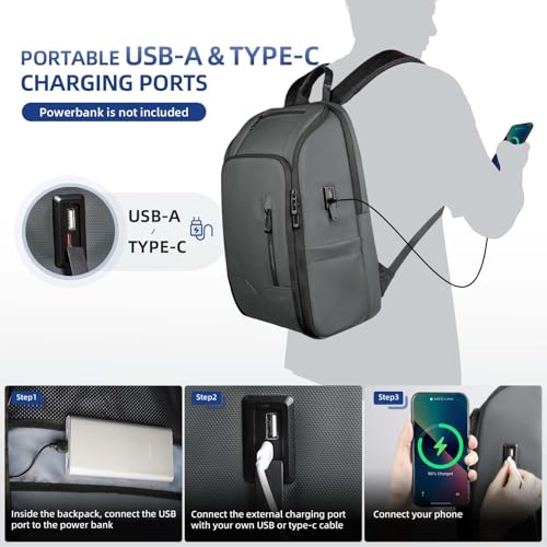 Mens Travel Laptop Backpack with USB Charging Port - color: Grey, size: 15.6 Inch