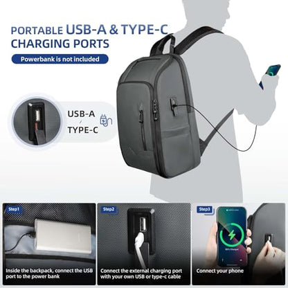 Mens Travel Laptop Backpack with USB Charging Port - color: Grey, size: 15.6 Inch