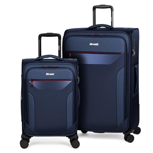 2-Piece Set(22/32in) Upright Spinner Softshell Luggage Sets - color: Navy, size: 2-Piece Set (22 inch/32 inch)