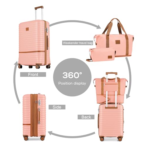 Joyway Carry On Luggage 20 Inch Expandable Suitcase with Spinner Wheel, 4 Piece Hard Shell Luggage Set with TSA Lock(Pink brown) - color: Pink brown, size: 4 Piece Set (13/20 Inch)