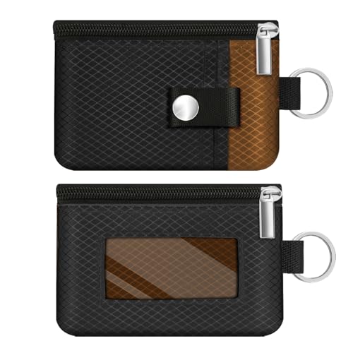 Minimalist RFID Blocking Small Wallet with ID Window,WaterResistant Zip Id Case Wallet with Lanyard Keychain for Cards,Cash,Travel,Women,Men (Black/Brown) - color: Black/Brown