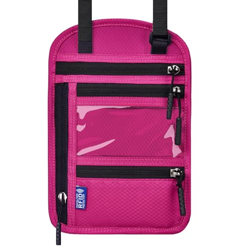 Passport Holder for Travel-RFID Blocking Neck Wallet-Money Pouch - color: Magenta