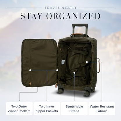 Bric's X-Travel 21” Carry-On Spinner – Airline Approved Luxury Softside Luggage with 360° Wheels, Recycled Water-Resistant Fabric, Interior Pockets, and Leather Details – Olive - color: Olive, size: Carry-On