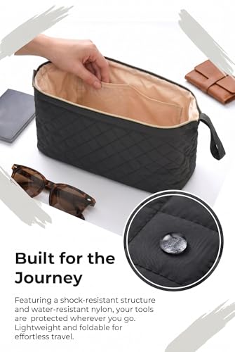 TeeYee Hair Tools Travel Bag for Dyson Airwrap Quilted Toiletry Bag - color: Black