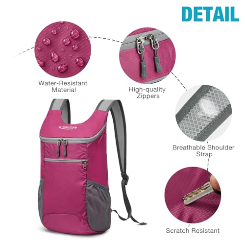 G4Free 10L Lightweight Packable Hiking Backpack, Nylon Daypack Daily Travel - color: Rose, size: Small