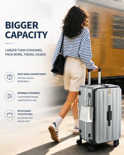 Hanke 24 Inch Top Opening Medium Suitcase, Aluminum Frame Hard Shell Suitcases with Wheels, TSA Lock, Large Travel Luggage with Removable Divider (Grey) - color: Grey, size: 24 Inch